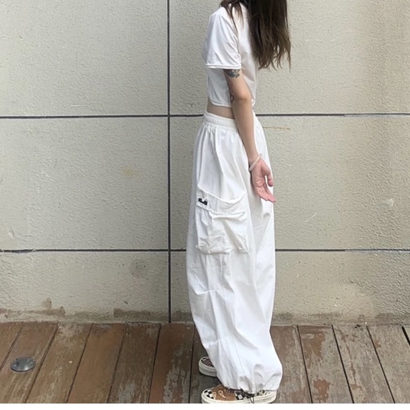 Dolls Kill Pants - NWOT white high rise wide leg cargo pants